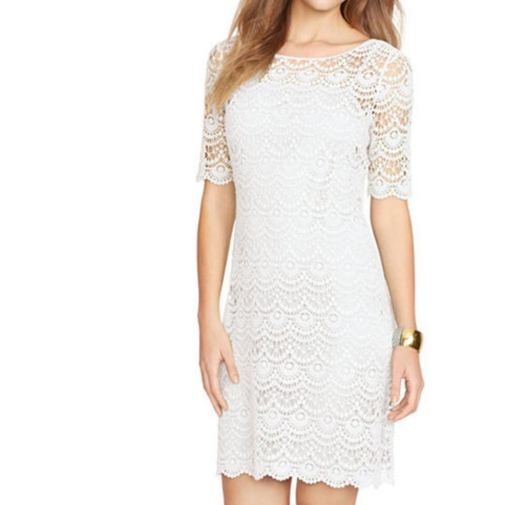 NWT - Raph Lauren Lace Boatneck 3/4 Sleeve Dress